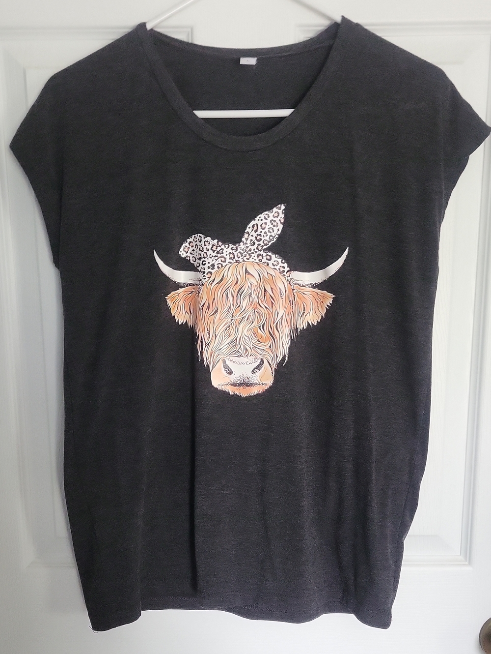 Black Graphic Tee with Highland Cow Print